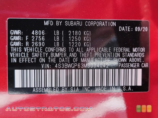 2021 Subaru Legacy Touring XT 2.4 Liter Turbocharged DOHC 16-Valve VVT Flat 4 Cylinder Lineartronic CVT Automatic