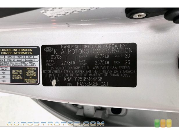 2008 Kia Amanti  3.8 Liter DOHC 24-Valve V6 5 Speed Sportmatic Automatic