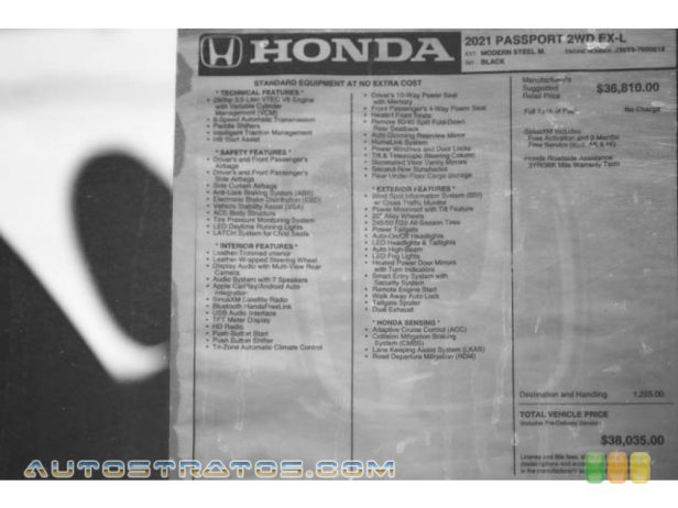 2021 Honda Passport EX-L 3.5 Liter SOHC 24-Valve i-VTEC V6 9 Speed Automatic