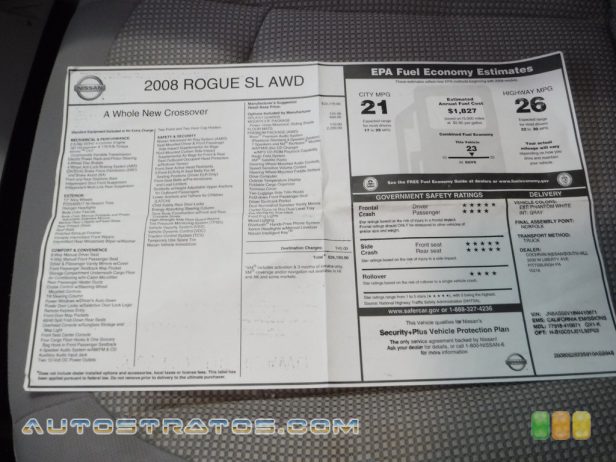 2008 Nissan Rogue SL AWD 2.5 Liter DOHC 16V VVT 4 Cylinder Xtronic CVT Automatic