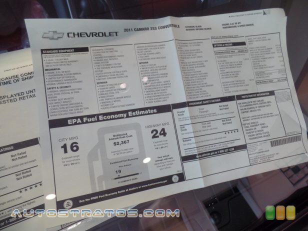 2011 Chevrolet Camaro SS Convertible 6.2 Liter OHV 16-Valve V8 6 Speed Manual