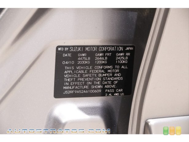2010 Suzuki Kizashi GTS AWD 2.4 Liter DOHC 16-Valve 4 Cylinder CVT Automatic