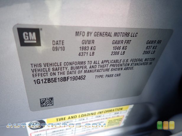 2011 Chevrolet Malibu LS 2.4 Liter DOHC 16-Valve VVT ECOTEC 4 Cylinder 6 Speed Automatic