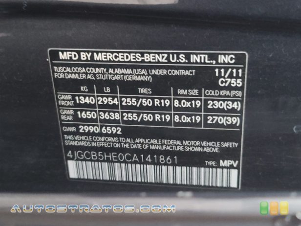 2012 Mercedes-Benz R 350 4Matic 3.5 Liter DI DOHC 24-Valve VVT V6 7 Speed Automatic