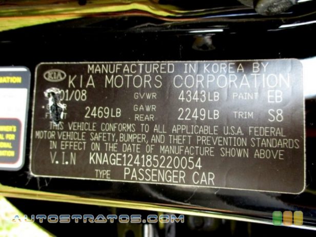 2008 Kia Optima LX V6 2.7 Liter DOHC 24-Valve V6 5 Speed Sportmatic Automatic