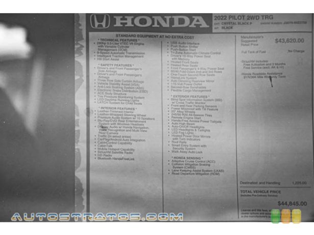 2022 Honda Pilot Touring 3.5 Liter SOHC 24-Valve i-VTEC V6 9 Speed Automatic