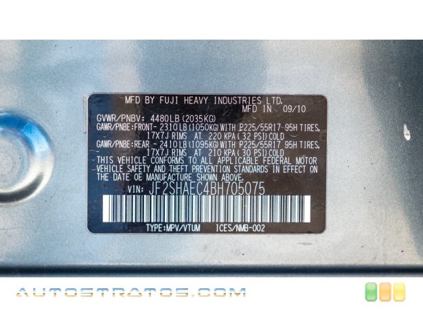 2011 Subaru Forester 2.5 X Limited 2.5 Liter DOHC 16-Valve VVT Flat 4 Cylinder 4 Speed Automatic