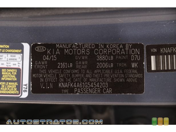 2016 Kia Forte LX Sedan 1.8 Liter DOHC 16-Valve CVVT 4 Cylinder 6 Speed Automatic