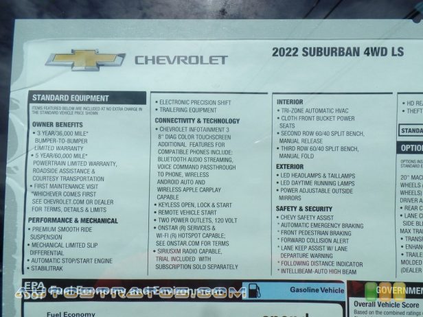 2022 Chevrolet Suburban LS 4WD 5.3 Liter DI OHV 16-Valve VVT V8 10 Speed Automatic