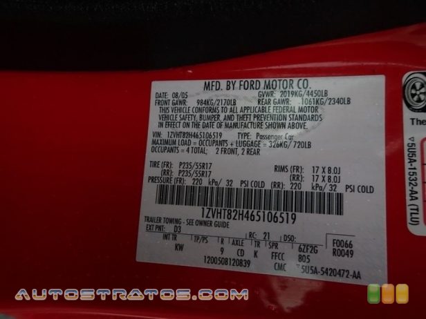 2006 Ford Mustang GT Premium 4.6 Liter SOHC 24-Valve VVT V8 5 Speed Manual