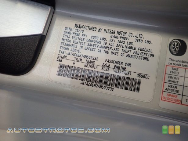 2010 Nissan 370Z Coupe 3.7 Liter DOHC 24-Valve CVTCS V6 7 Speed Automatic