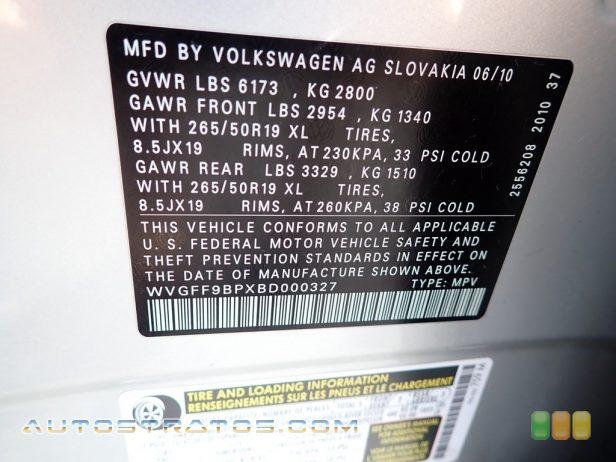 2011 Volkswagen Touareg VR6 FSI Lux 4XMotion 3.6 Liter VR6 FSI DOHC 24-Valve VVT V6 8 Speed Tiptronic Automatic