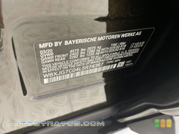 2020 BMW X1 sDrive28i 2.0 Liter DI TwinPower Turbocharged DOHC 16-Valve VVT 4 Cylinder 8 Speed Automatic