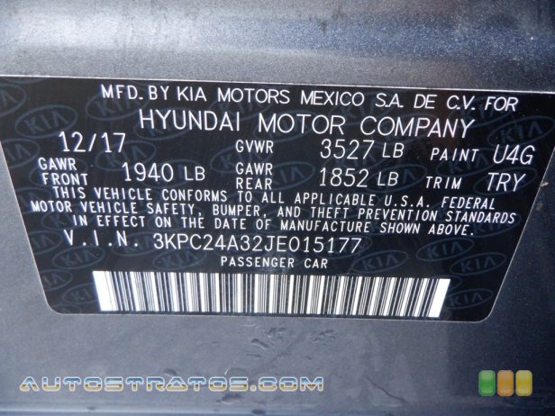2018 Hyundai Accent SE 1.6 Liter DOHC 16-valve D-CVVT 4 Cylinder 6 Speed Automatic