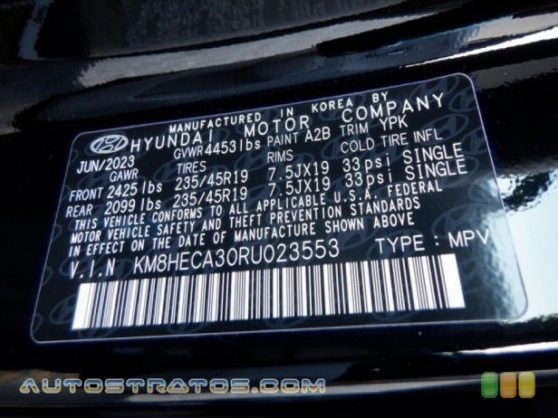2024 Hyundai Kona Limited AWD 1.6 Liter Turbocharged DOHC 16-Valve D-CVVT 4 Cylinder 8 Speed Automatic