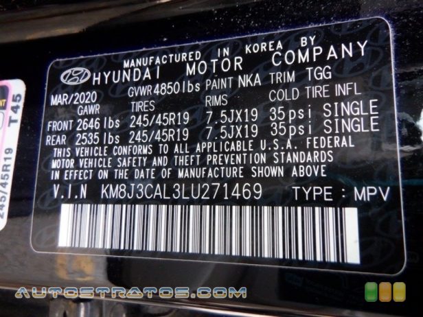 2020 Hyundai Tucson Sport AWD 2.4 Liter DOHC 16-Valve D-CVVT 4 Cylinder 6 Speed Automatic