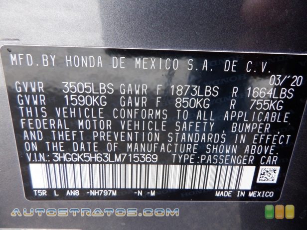 2020 Honda Fit Sport 1.5 Liter DOHC 16-Valve i-VTEC 4 Cylinder CVT Automatic