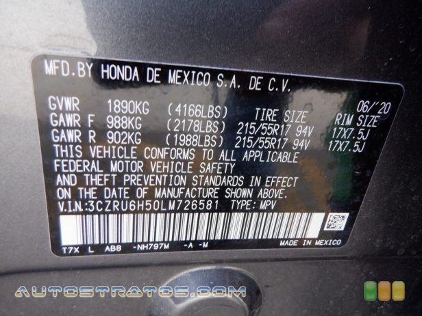 2020 Honda HR-V EX AWD 1.8 Liter SOHC 16-Valve i-VTEC 4 Cylinder CVT Automatic
