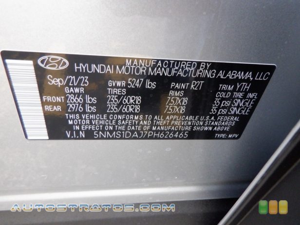 2023 Hyundai Santa Fe SE AWD 2.5 Liter DOHC 16-Valve D-CVVT 4 Cylinder 8 Speed Automatic
