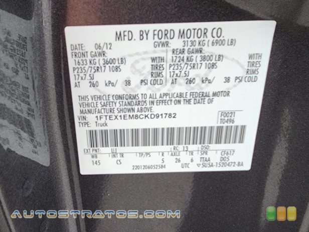 2012 Ford F150 STX SuperCab 4x4 3.7 Liter Flex-Fuel DOHC 24-Valve Ti-VCT V6 6 Speed Automatic