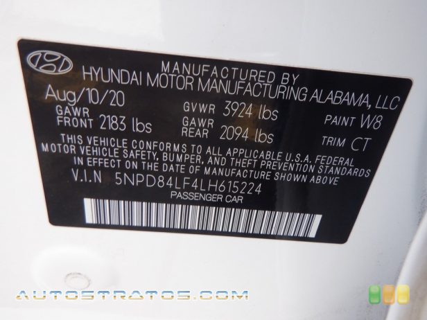 2020 Hyundai Elantra Value Edition 2.0 Liter DOHC 16-Valve D-CVVT 4 Cylinder CVT Automatic