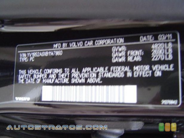2011 Volvo S80 3.2 3.2 Liter DOHC 24-Valve VVT Inline 6 Cylinder 6 Speed Geartronic Automatic