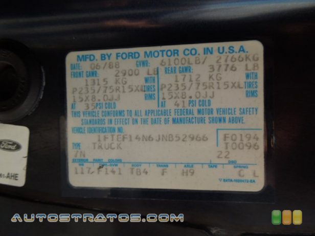 1988 Ford F150 XLT Lariat Regular Cab 4x4 5.0 Liter OHV 16-Valve V8 4 Speed Manual