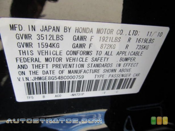 2011 Honda Fit Sport 1.5 Liter SOHC 16-Valve i-VTEC 4 Cylinder 5 Speed Manual