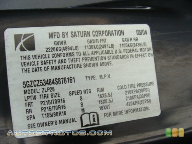 2004 Saturn VUE V6 3.5 Liter SOHC 24-Valve V6 5 Speed Automatic