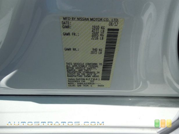 2013 Nissan Altima 2.5 S 2.5 Liter DOHC 16-Valve VVT 4 Cylinder Xtronic CVT Automatic