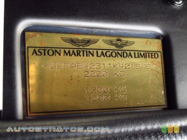 2001 Aston Martin DB7 Vantage Volante 6.0 Liter DOHC 48-Valve V12 6 Speed Manual