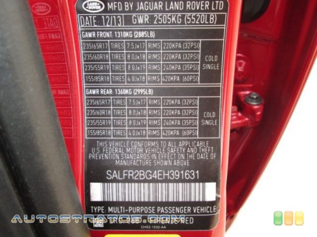 2014 Land Rover LR2 HSE 4x4 2.0 Liter DI Turbocharged DOHC 16-Valve VVT 4 Cylinder 6 Speed Automatic