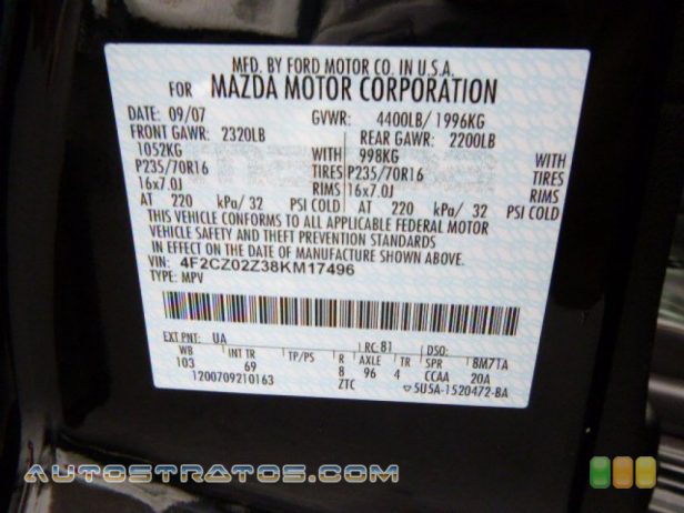 2008 Mazda Tribute i Grand Touring 2.3 Liter DOHC 16-Valve 4 Cylinder 4 Speed Automatic