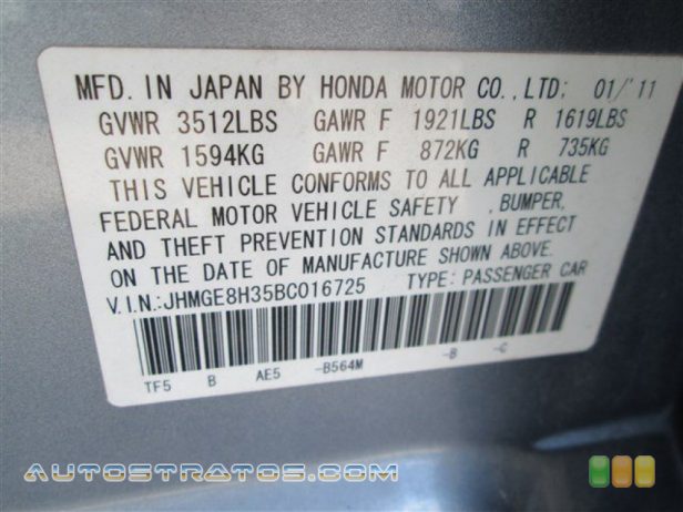 2011 Honda Fit  1.5 Liter SOHC 16-Valve i-VTEC 4 Cylinder 5 Speed Automatic