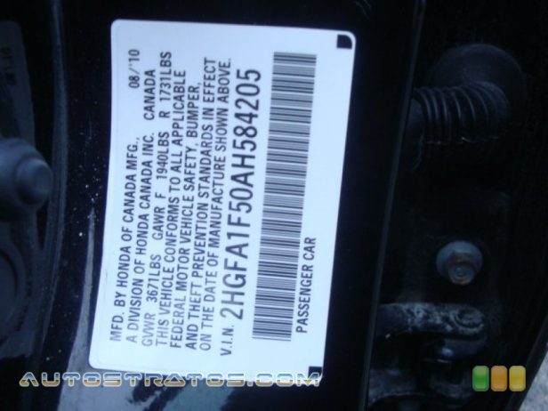 2010 Honda Civic LX Sedan 1.8 Liter SOHC 16-Valve i-VTEC 4 Cylinder 5 Speed Automatic
