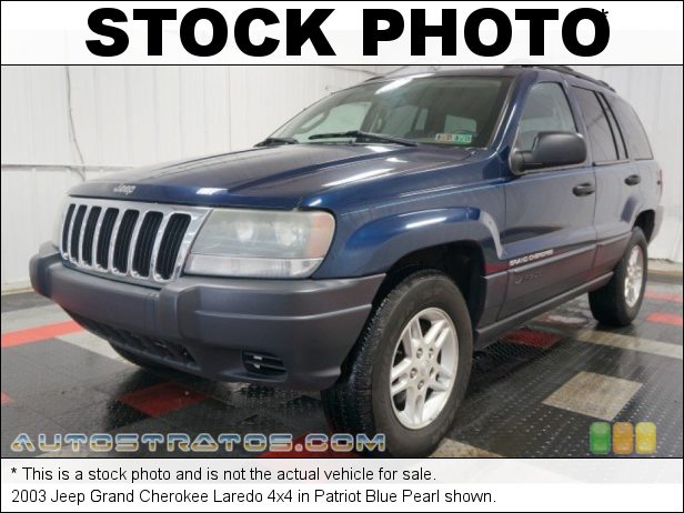 Stock photo for this 2003 Jeep Grand Cherokee Laredo 4x4 4.0 Liter OHV 12-Valve Inline 6 Cylinder 4 Speed Automatic