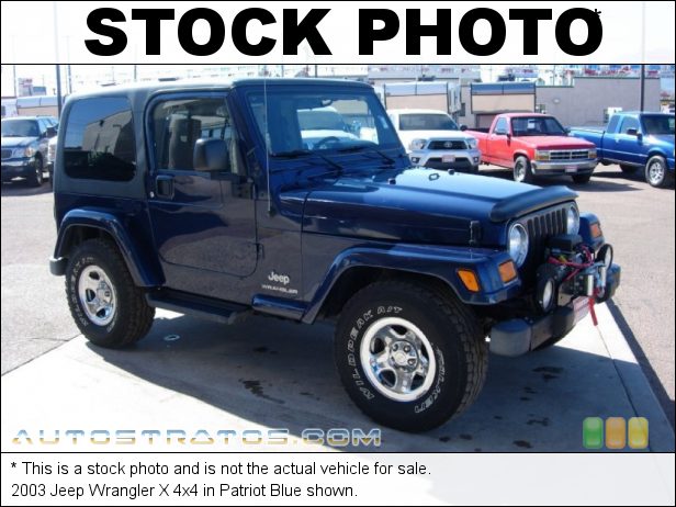 Stock photo for this 2003 Jeep Wrangler X 4x4 4.0 Liter OHV 12V 242 Straight 6 5 Speed Manual