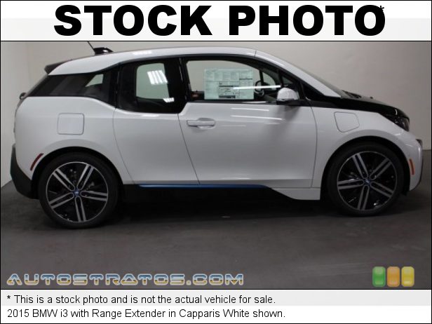 Stock photo for this 2015 BMW i3 with Range Extender 125kW BMW eDrive Hybrid Sychronous Motor/Range Extending 647cc 2 Single Speed Automatic