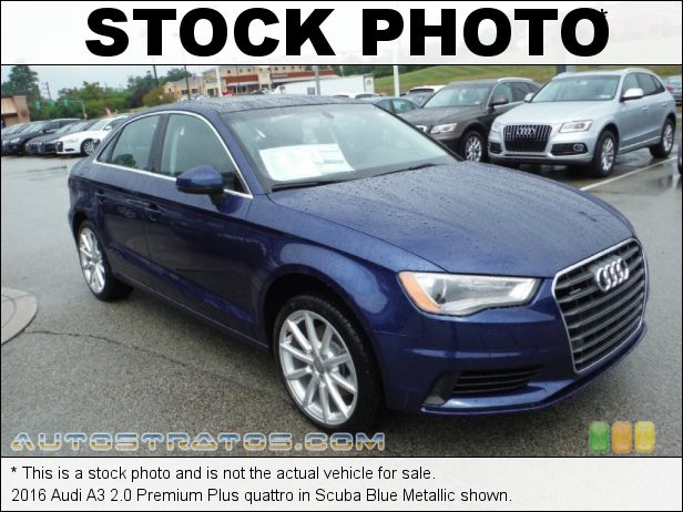 Stock photo for this 2016 Audi A3 2.0 Premium Plus quattro 2.0 Liter Turbocharged/TFSI DOHC 16-Valve VVT 4 Cylinder 6 Speed S Tronic Dual-Clutch Automatic