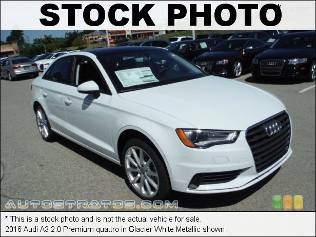 Stock photo for this 2016 Audi A3 2.0 Premium quattro 2.0 Liter Turbocharged/TFSI DOHC 16-Valve VVT 4 Cylinder 6 Speed S Tronic Dual-Clutch Automatic