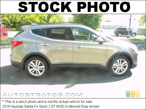 Stock photo for this 2016 Hyundai Santa Fe Sport 2.0T AWD 2.0 Liter GDI Turbocharged DOHC 16-Valve D-CVVT 4 Cylinder 6 Speed SHIFTRONIC Automatic