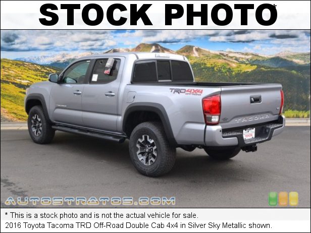 Stock photo for this 2016 Toyota Tacoma SR5 Double Cab 4x4 3.5 Liter DI Atkinson-Cycle DOHC 16-Valve VVT-i V6 6 Speed Automatic