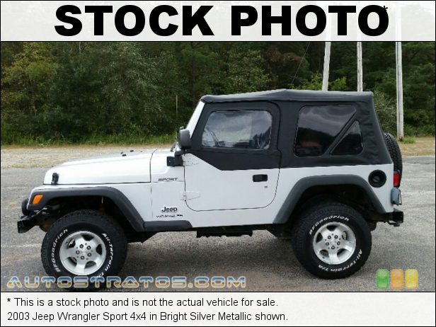 Stock photo for this 2003 Jeep Wrangler Sport 4x4 4.0 Liter OHV 12V 242 Straight 6 4 Speed Automatic