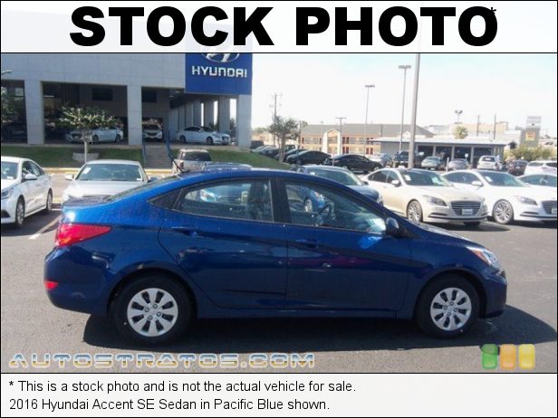 Stock photo for this 2016 Hyundai Accent SE Sedan 1.6 Liter GDI DOHC 16-Valve D-CVVT 4 Cylinder 6 Speed SHIFTRONIC Automatic
