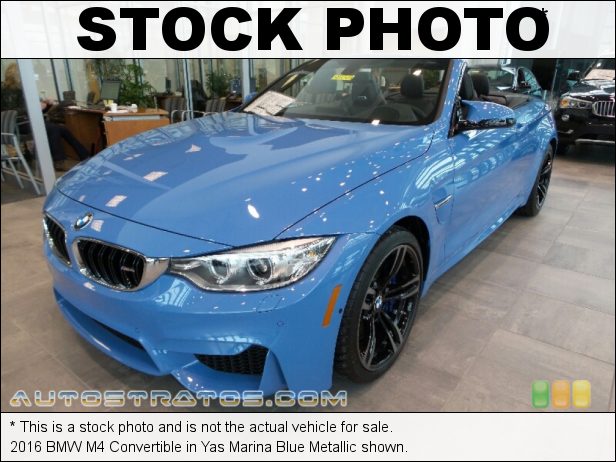 Stock photo for this 2016 BMW M4 Convertible 3.0 Liter DI M TwinPower Turbocharged DOHC 24-Valve VVT Inline 6 7 Speed M DCT Automatic