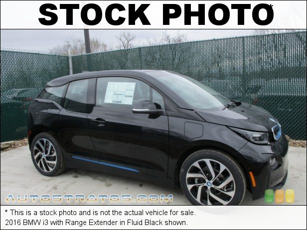 Stock photo for this 2016 BMW i3 with Range Extender 125kW BMW eDrive Hybrid Sychronous Motor/Range Extending 647cc 2 Single Speed Automatic