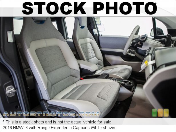 Stock photo for this 2016 BMW i3 with Range Extender 125kW BMW eDrive Hybrid Sychronous Motor/Range Extending 647cc 2 Single Speed Automatic