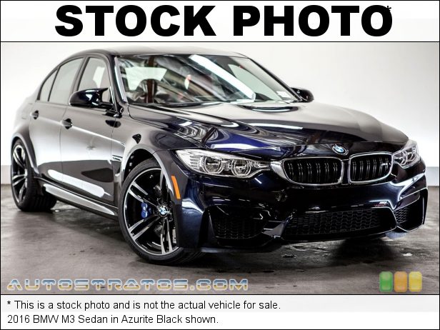 Stock photo for this 2016 BMW M3 Sedan 3.0 Liter M DI TwinPower Turbocharged DOHC 24-Valve VVT Inline 6 7 Speed M Double Clutch Automatic