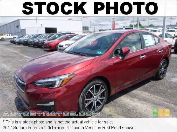 Stock photo for this 2017 Subaru Impreza 2.0i Limited 4-Door 2.0 Liter DI DOHC 16-Valve DAVCS Horizontally Opposed 4 Cylinder Lineartronic CVT Automatic