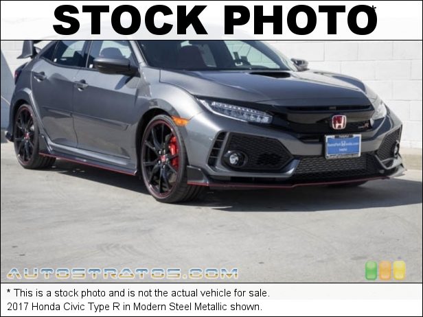 Stock photo for this 2017 Honda Civic Type R 2.0 Liter Turbocharged DOHC 16-Valve VTEC 4 Cylinder 6 Speed Manual